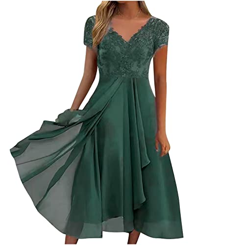 Damen Kleider Spitzenkleid Chiffon Cocktailkleid Abendkleider für Hochzeit Elegant Brautjungfernkleider Kurzarm V-Ausschnitt Partykleid Lange Kleid Festliches Ballkleid Swing Midikleid Große Größen buy