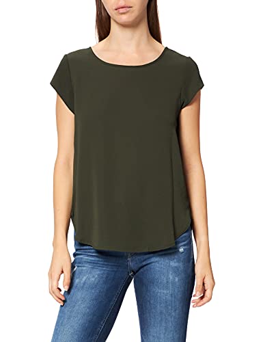 ONLY Damen Einfarbige Kurzarm Bluse | Basic Rundhals Ausschnitt | Blusen T-Shirt Blouse Oberteil ONLVIC, Farben:Grün-3, Größe:44 buy